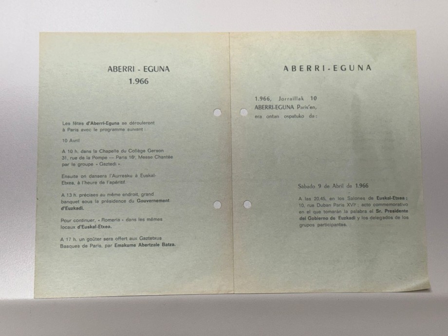 Museo Nacionalismo Vasco - Bitxiak - Invitación Aberri Eguna 1966 en París